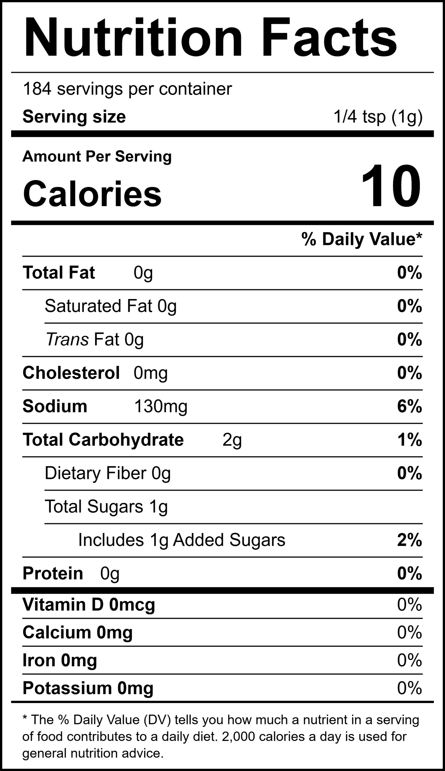 Steakrite Nutrition Label