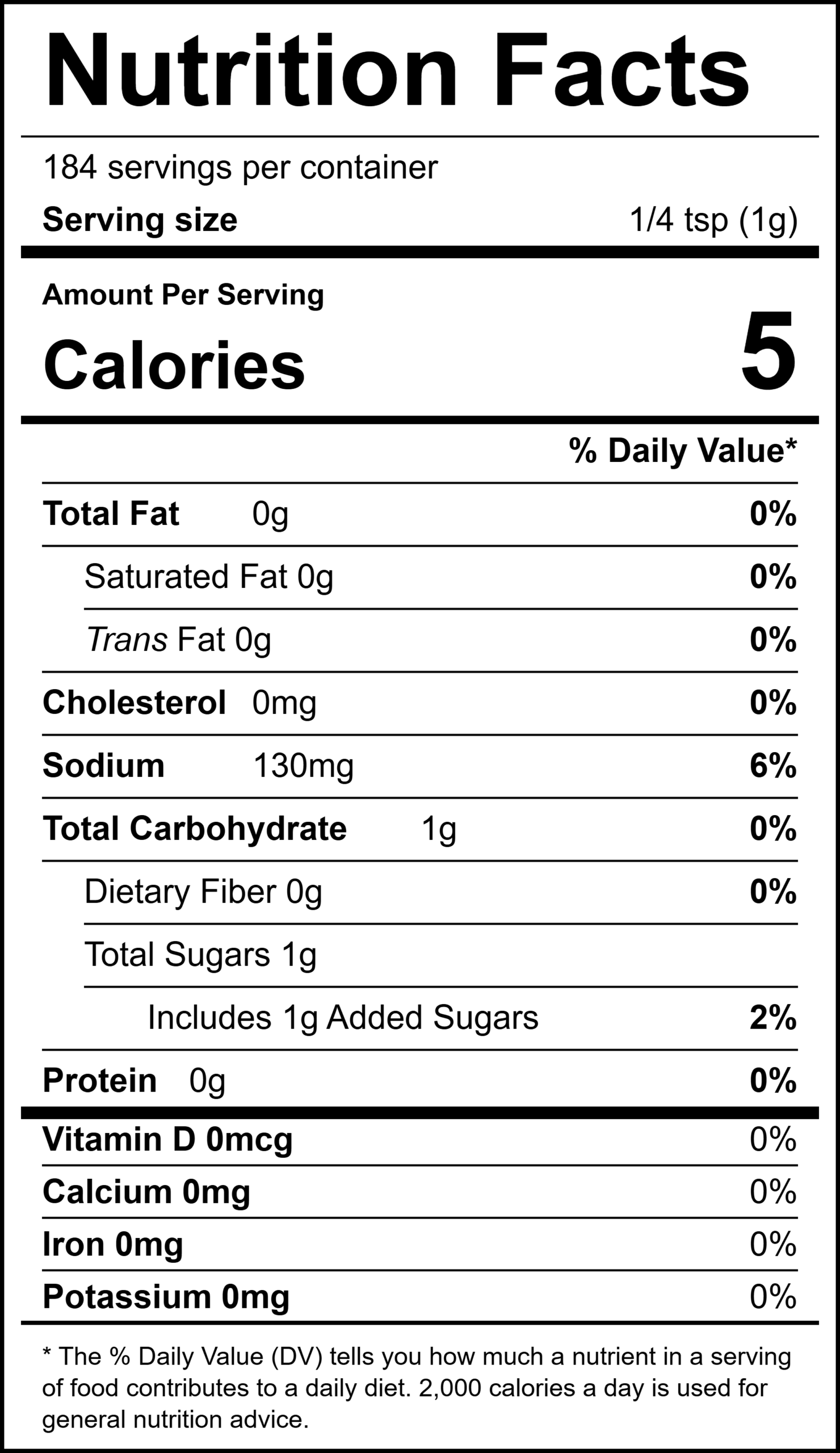 Sunfire Nutrition Label