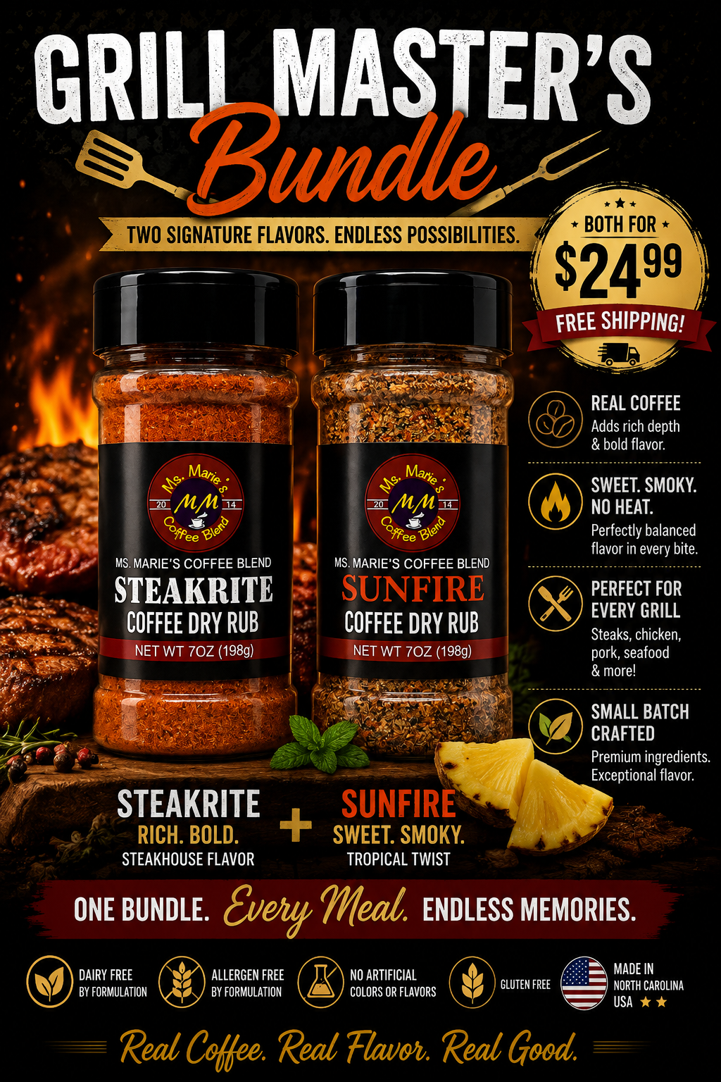 Grill Master's Bundle | STEAKRITE & SUNFIRE Coffee Dry Rubs | 2 Pack 7 oz - Image 2
